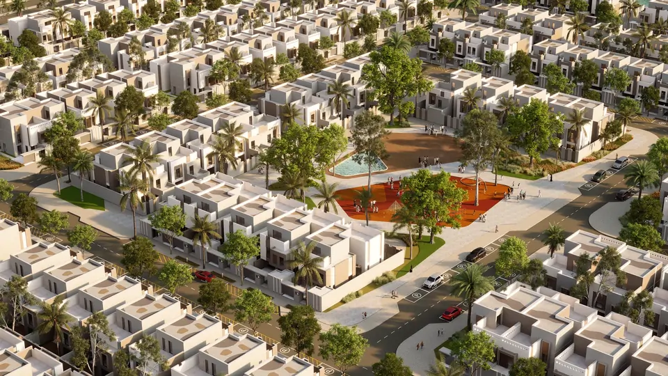 Villa adalarının ortasındaki meydan ve peyzaj alanı