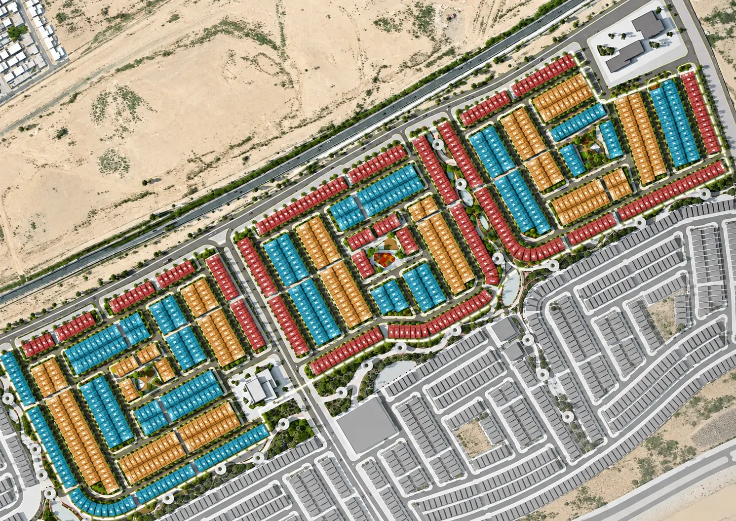 Hayat Mekke yerleşim planı: villa adaları, ortak alanlar ve dolaşım aksları
